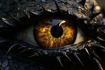 Inscrutable Black dragon eye. Animal monster. Generate Ai