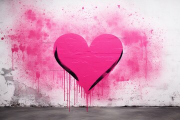 Illustration of pink graffiti heart on wall as love symbol. Generative AI