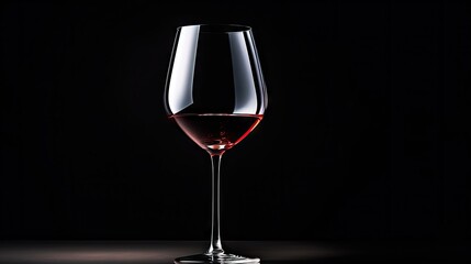 a glass of red wine on a black background with a shadow.  generative ai