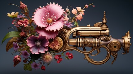  a gun with a bunch of flowers on it's side.  generative ai