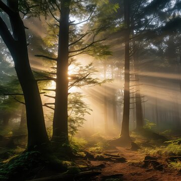 Serene Ambilight: Mesmerizing Forest Photography

