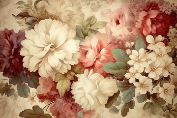 Charming floral artwork with a vintage touch suitable for various purposes like wedding stationery, cards, greetings, fashion, and web design. Generative AI