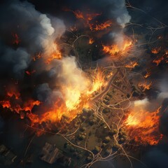 Aerial Inferno: Illustration of Wildfires Ravaging the Landscape