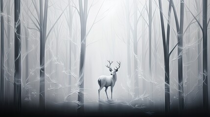 a deer standing in the middle of a forest filled with trees.  generative ai