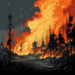  Inferno Unleashed: Illustration of Wildfires