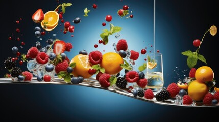 Obraz na płótnie Canvas a bunch of fruit is falling into a glass of water. generative ai