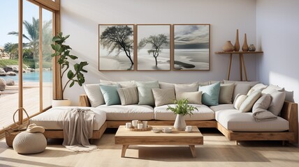 interior design for homes, bedroom decor. Bohemian Mid-Century Modern design featuring a brass and wood-decorated gallery wall. .