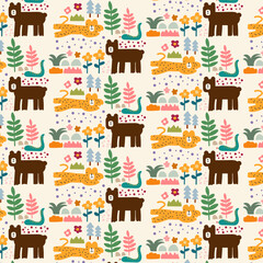 Cute hand drawn animals Seamless pattern. for fabric, print, textile and wallpaper