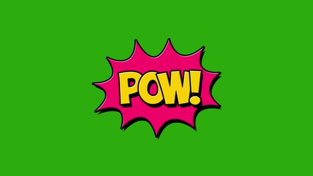 pow word animation Comics speech bubbles with moving text. Motion graphic. pop art animation on green background.