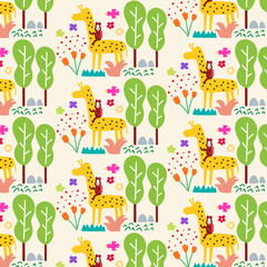 Cute giraffe and monkey Seamless pattern. for fabric, print, textile and wallpaper