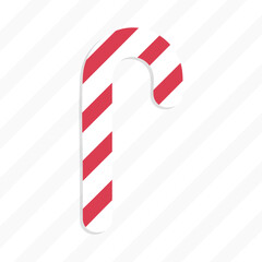 Christmas candy cane isolated vector flat style. White and red striped lollipop  
