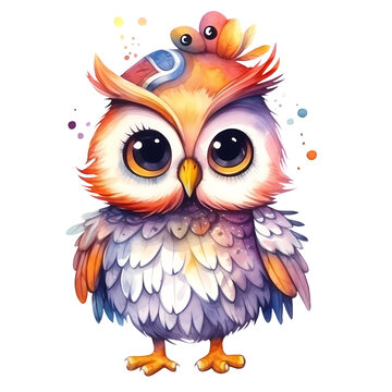 Watercolor Cute Owl Clipart Illustration