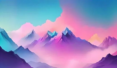 Fotobehang Abstract Misty Mountain Range Colourful Wallpaper. Mountain landscape background © anamulhaqueanik