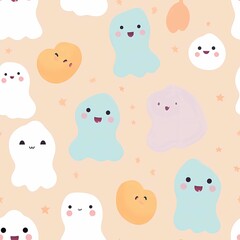 Light orange Cute cartoon host Halloween Seamless Pattern