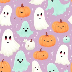 Light Purple Cute ghost Halloween Seamless Pattern