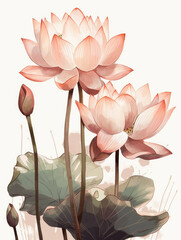 Two pink lotus flowers on a white background.