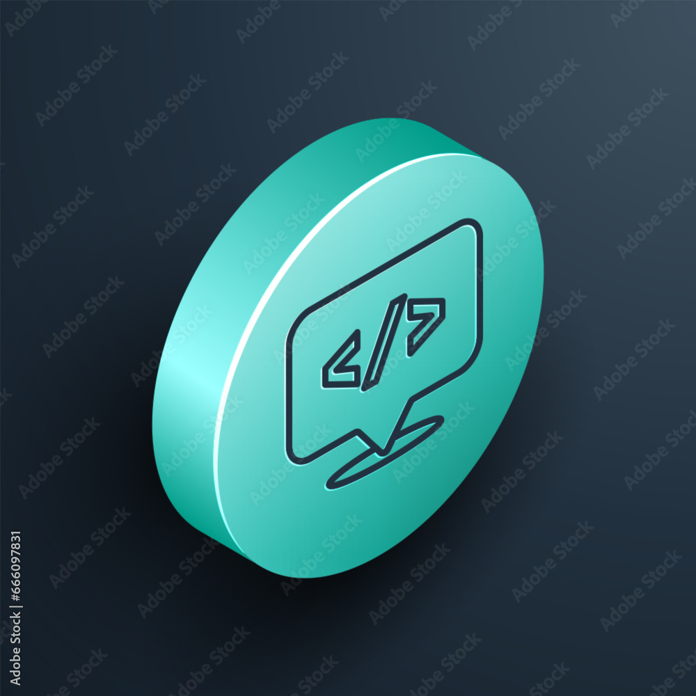 Aufkleber isometric line web design and front end development icon isolated on black background. turquoise cir