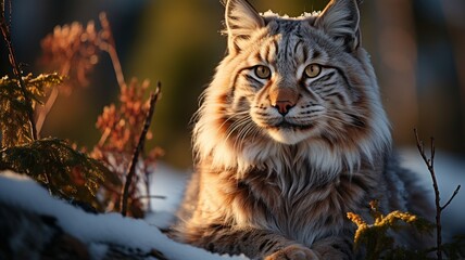 Fototapeta premium A resting Eurasian lynx in a woodland..