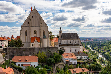 View of the old town of Znojmo and the Saint Nicholas Cathedral dominating the city.