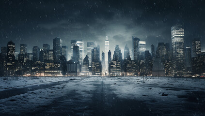 Obraz premium snowy city night. Generative AI.
