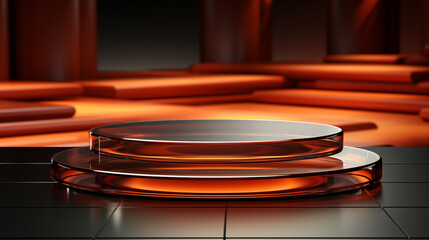 3D display glass podium and solid background. Glamour minimal glass pedestal for product presentation and advertisement. 