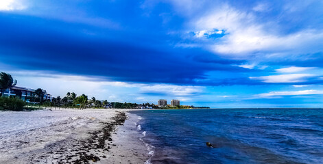 Tropical mexican beach clear turquoise water Playa del Carmen Mexico.