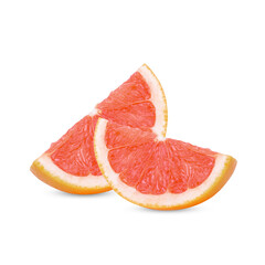 Ripe sliced pink grapefruit citrus fruit isolated on white background