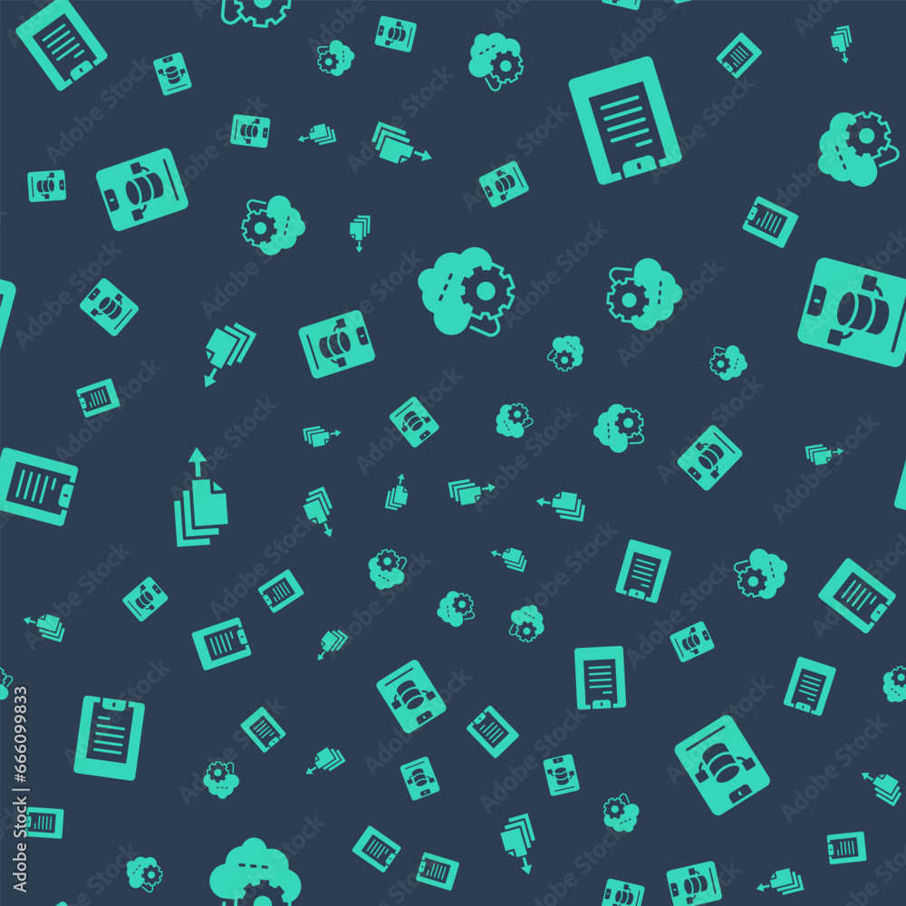 Poster set cloud technology data transfer, server, data report, export and data, web hosting on seamless pa