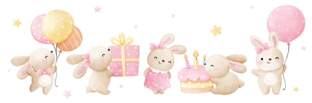 Draw vector illustration banner adorable baby bunny girl For nursery birthday kids Sweet dream