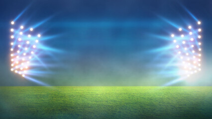 Green soccer field, bright spotlights,   © Kalawin