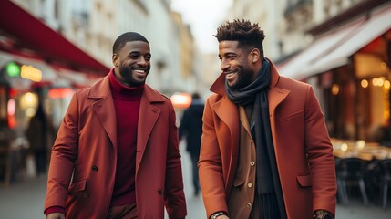 "Vibrant Conversations: Two Men Walking and Talking in Paris School's Multicultural Fusion" (98 characters)