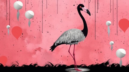 flamingo expressive children illustration painting scrapbook hand drawn artwork cute cartoon
