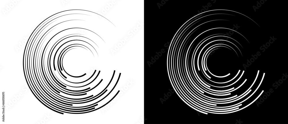 Poster abstract background with lines in circle. art design spiral as logo or icon. a black figure on a whi