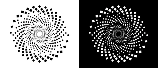 Fotobehang Spiral dotted background with rhombuses. Yin and yang style. Design element or icon. Black shape on a white background and the same white shape on the black side. © Mykola Mazuryk