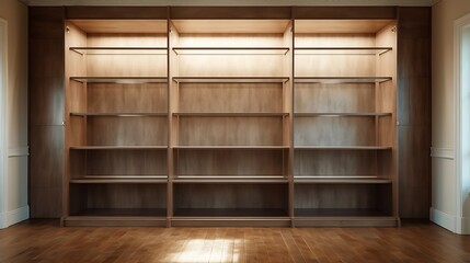 Empty shelves, empty closets, empty stores - minimalist modern style created with generative AI technology