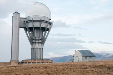 Evening view of Assy-Turgen observatory located on top of Assy plateau, the Republic of Kazakhstan