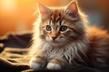 Closeup of a fluffy kitten Adorable kitten Beautiful cute little cat closeup