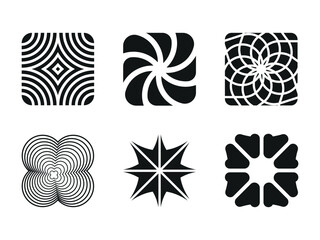 sets of Trendy brutalist geometric Flower logo, brutalist vector geometric shapes logo, Trendy Simple geometric Flower Shapes logo, minimalist and abstract Isolated vector and decorative patterns logo