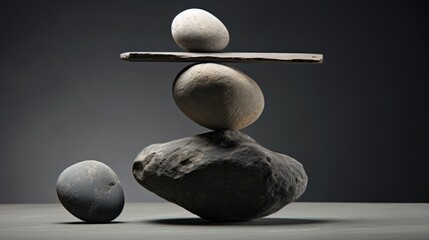  a stack of rocks sitting on top of each other in front of a black background.  generative ai