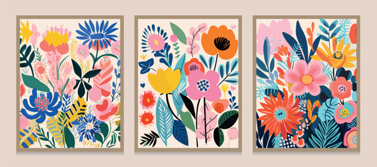 Set of abstract Flower botanical wall arts. Wall prints for decoration. Vector art
