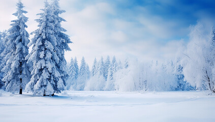 snowy forest. Generative AI.