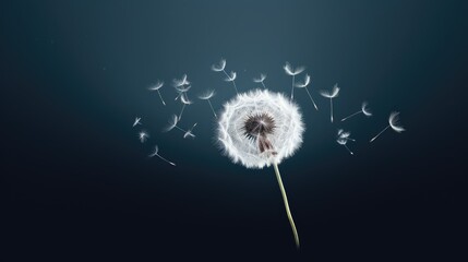  a dandelion blowing in the wind on a dark background.  generative ai