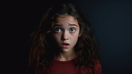 Fototapeta premium Scared Girl Looking at the Camera Isolated on the Minimalist Background 