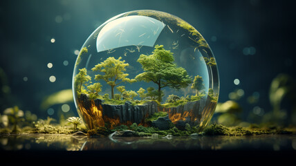 Obraz na płótnie Canvas New innovations in the world regarding the environment House and tree growing in a glass dome creative ideas of the world or save energy and the environment