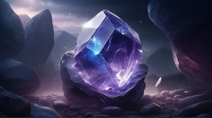 Obraz premium A jewel in a deserted place. Dark background. Fantasy. AI