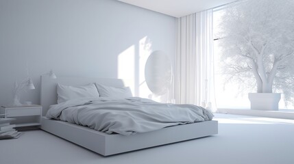 pure white all white bed room nothing around clean.Generative AI