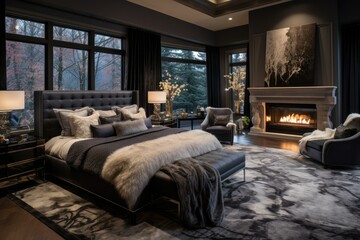 Decadent Comfort in Luxurious Master Bedroom - obrazy, fototapety, plakaty
