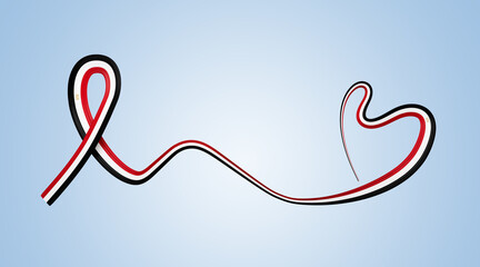 3d Flag Of Egypt Heart Shape Shiny Wavy Awareness Ribbon flag Soft Blue Background 3d illustration