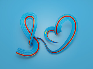 3d Flag Of Congo Heart Shaped Shiny Wavy Awareness Ribbon flag On Blue Background 3d Illustration