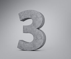 3d Concrete Number Three 3 Digit Made Of Grey Concrete Stone On Grey Background 3d Illustration